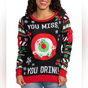 Tipsy elves drinking game christmas sweater you miss you drink